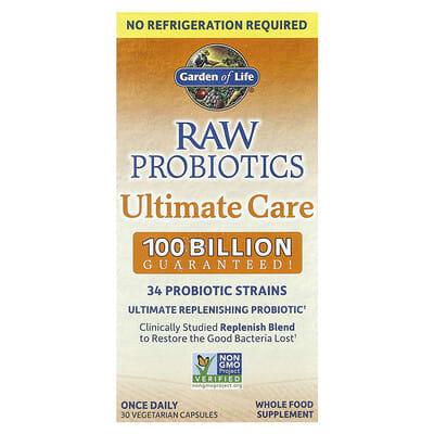 RAW Probiotics, Ultimate Care, без консервантов, 30 вегетарианских капсул
