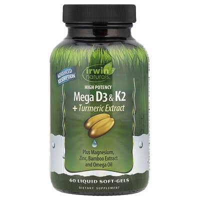 High Potency Mega D3 & K2 + Turmeric Extract, 60 Liquid Soft-Gels