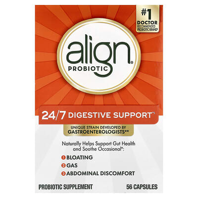 Align Probiotics Пробиотическая добавка для пищеварения 24/7, 56 капсул (10 per Capsule)