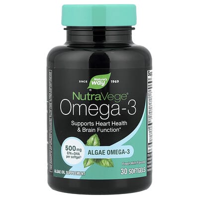 NutraVege®, Omega-3, Fresh Mint, 500 mg, 30 мягких капсул