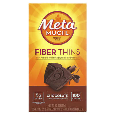 Metamucil Fiber Thins, шоколад, 12 пакетиков, 0.77 oz (22 g) каждый