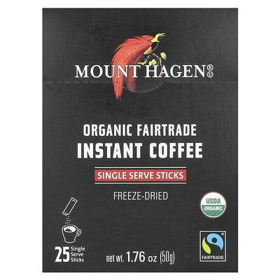 Органический растворимый кофе Fairtrade, 25 порционных стиков, 1.76 oz (50 g)