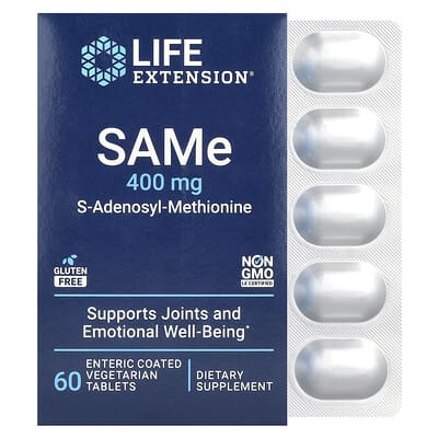 SAMe S-Adenosyl-Methionine, 400 mg, 60 Enteric Coated Vegetarian Tablets