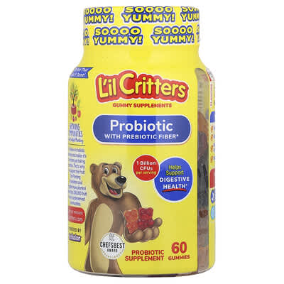 Пробиотик с пребиотической клетчаткой L'il Critters, вкус вишни, апельсина и винограда, 60 мармеладок