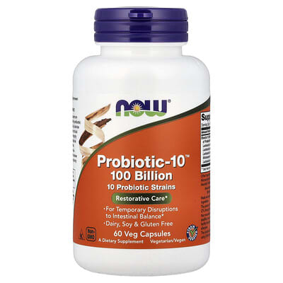 NOW Foods Probiotic-10™, 100 миллиардов, 60 вегетарианских капсул