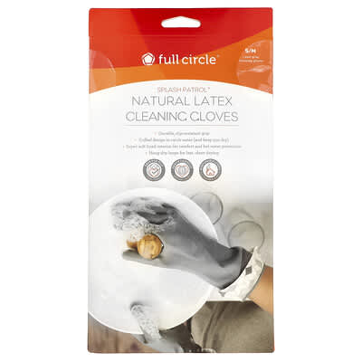 Full Circle Splash Patrol™, Natural Latex Cleaning Gloves, S/M, Grey, 1 пара
