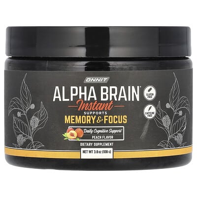 Onnit Alpha BRAIN® Instant, персик, без кофеина, 3.8 oz (108 g)