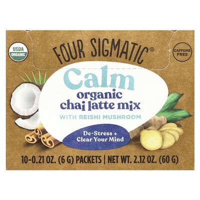 Calm Organic Chai Latte Смесь для чая латте с грибом рейши, без кофеина, 10 пакетиков