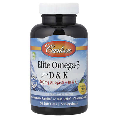 Elite Omega-3 Plus D & K, Natural Lemon, 60 мягких капсул
