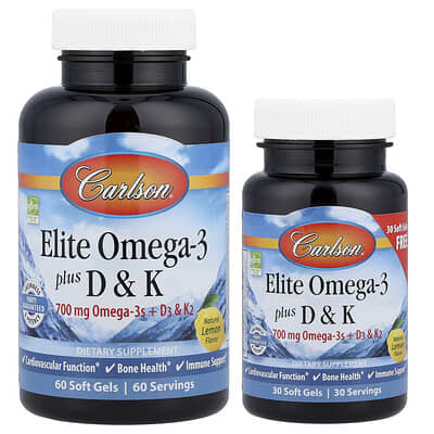Elite Omega-3 Plus D & K, Natural Lemon, 90 Soft Gels