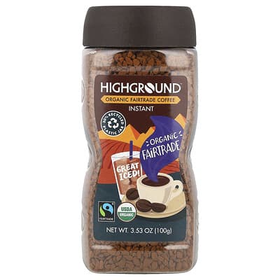 Органический растворимый кофе, средняя обжарка, 3.53 oz (100 g)