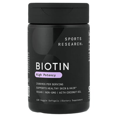 Биотин Sports Research, 2,500 mcg, 120 Veggie Softgels