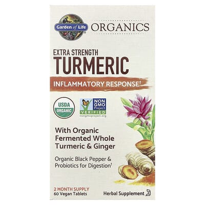 Organics, Turmeric, Inflammatory Response, 60 веганских таблеток