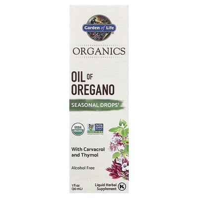 Organics, масло орегано, сезонные капли, без спирта, 1 fl oz (30 ml)