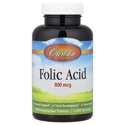 Фолиевая кислота, 800 mcg, 1,000 вегетарианских таблеток