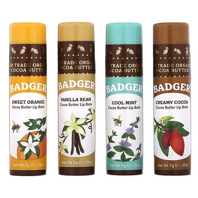 Cocoa Butter Lip Balm Set, 4 Pack, 0.25 oz (7 g) Each