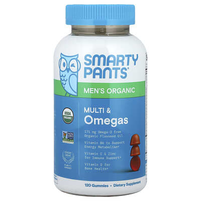 SmartyPants Мужской Organic Multi & Omegas Gummies Raspberry Lemon Lime & Grape 120 Gummies