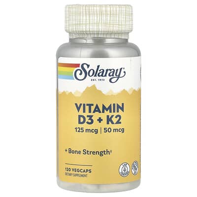 Solaray Vitamin D3 + K2, 120 вегетарианских капсул