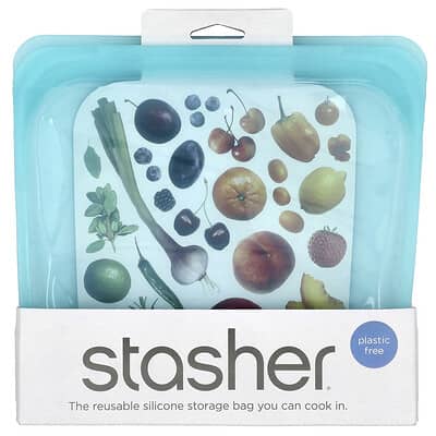 Многоразовый силиконовый пакет Stasher, размер Sandwich, Aqua, 15 fl oz (450 ml)