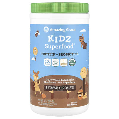 Kidz Super Greens, Protein + Probiotics, Extreme Chocolate, 10 oz (285 g)