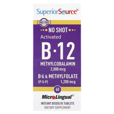Витамин B-12, Methylcobalamin, B-6 (P-5-P) & Methylfolate, 60 таблеток Superior Source