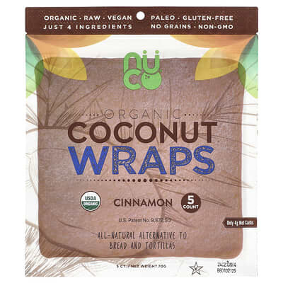 Organic Coconut Wraps, Cinnamon, 5 Wraps, 14 g Each