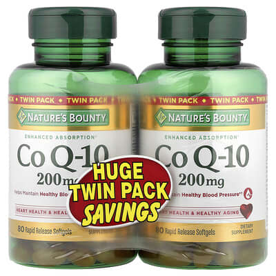 Co Q-10, двойная упаковка, 200 mg, 2 флакона по 80 мягких капсул
