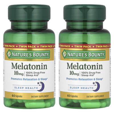 Мелатонин Nature's Bounty, Twin Pack, 10 mg, 2 Bottles, 60 Capsules Each