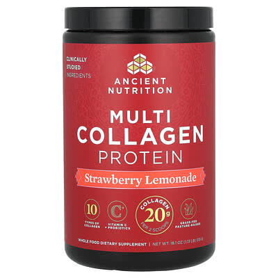 Мультиколлагеновый протеин Ancient Nutrition, Strawberry Lemonade, 1.13 lbs (513 g)