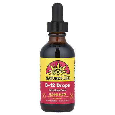 Капли B-12, без сахара, смесь ягод, 5,000 mcg, 2 fl oz (60 ml)