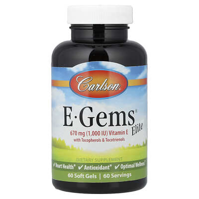 E-Gems® Elite, Vitamin E with Tocopherols & Tocotrienols, 60 Soft Gels