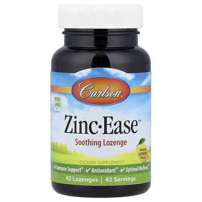 Zinc-Ease™ успокаивающие леденцы, Natural Lemon, 42 штуки