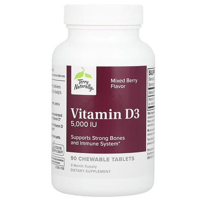 Витамин D3, Mixed Berry, 5,000 IU, 90 жевательных таблеток