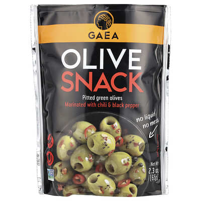Olive Snack, Pitted Green Olives, Marinated With Chili & Black Pepper, 2.3 oz (65 g)