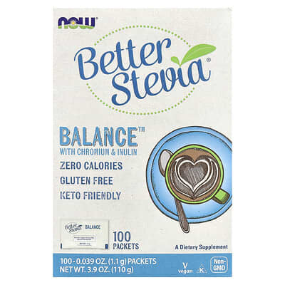NOW Foods Better Stevia®, Balance™ с хромом и инулином, 100 пакетиков, 0.039 oz (1.1 g) каждый
