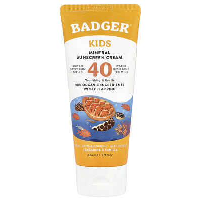 Детский Mineral Sunscreen Cream, SPF 40, Tangerine & Vanilla, 2.9 fl oz (87 ml)