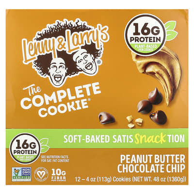 Lenny & Larry's The Complete Cookie®, шоколад с арахисовой пастой, 12 печений, 4 oz (113 g) каждое