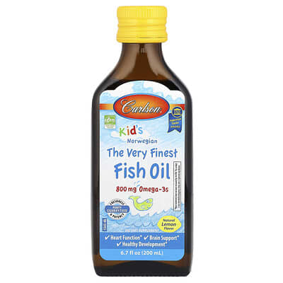 Детский норвежский рыбий жир, натуральный лимон, 800 mg, 6.7 fl oz (200 ml)
