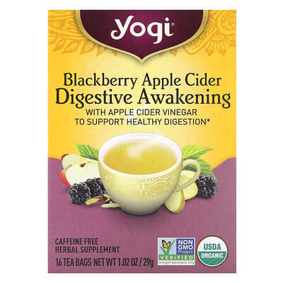 Чай Digestive Awakening, ежевика и яблочный уксус, без кофеина, 16 чайных пакетиков, 1.02 oz (29 g)