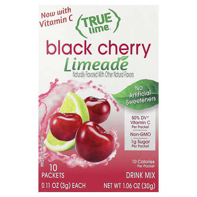 True Lime®, лаймовый напиток, Black Cherry, 10 пакетиков, 0.11 oz (3 g) каждый