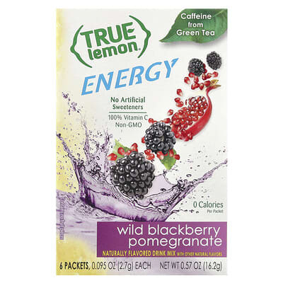 True Lemon®, Energy, Wild Blackberry Pomegranate, 6 Packets, 0.095 oz (2.7 g) Each