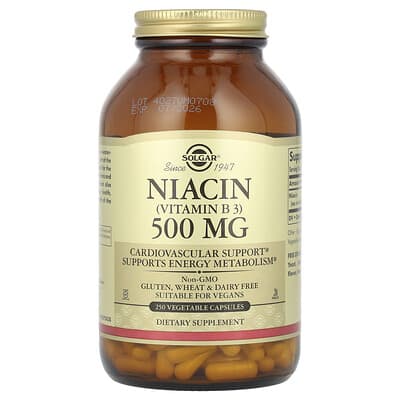 Ниацин (Витамин B3), 500 mg, 250 растительных капсул