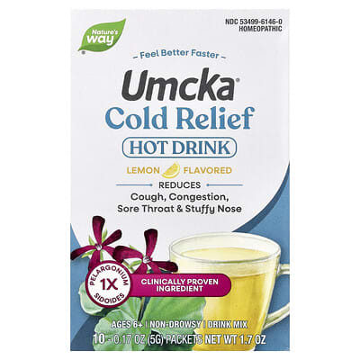 Umcka®, средство от простуды, горячий напиток, для детей от 6 лет, лимон, 10 пакетиков, 0.17 oz (5 g) каждый