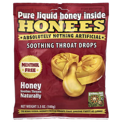 Honees Леденцы от боли в горле, мед, 20 шт., 3.5 oz (100 g)