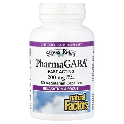 Natural Factors Stress-Relax®, Pharma GABA®, 60 вегетарианских капсул (100 mg на капсулу)