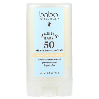 Babo Botanicals минеральный солнцезащитный стик для чувствительной кожи, SPF 50, без отдушек, 0.6 oz (17 g)