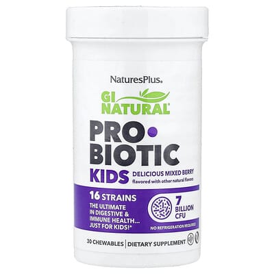 NaturesPlus GI Natural®, Пробиотик Детский, Mixed Berry, 30 жевательных таблеток