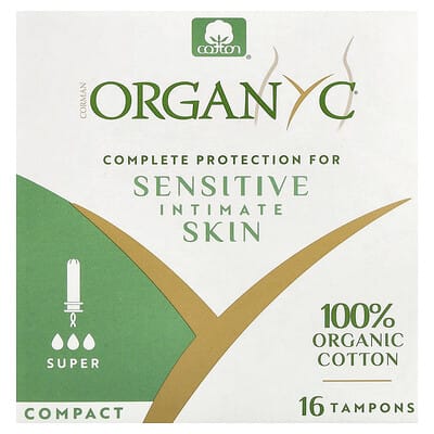 Organyc Organic Cotton Tampons, Compact, Super, 16 шт