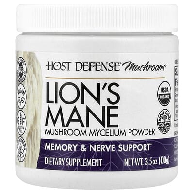 Host Defense® Mushrooms™, Lion's Mane, порошок мицелия грибов, 3.5 oz (100 g)