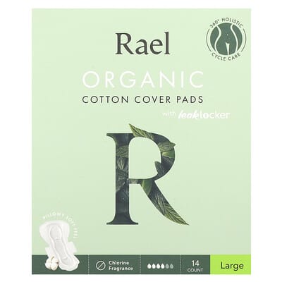 Organic Cotton Cover Pads with Leaklocker, Large, 14 Count